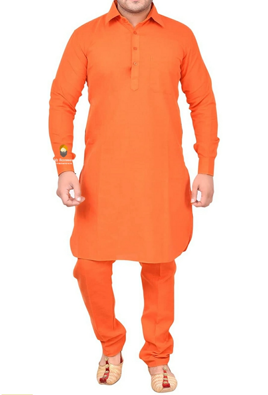 Buy Punjabi Muktsari Kurta Pajama Bright Kesri Orange Men Online