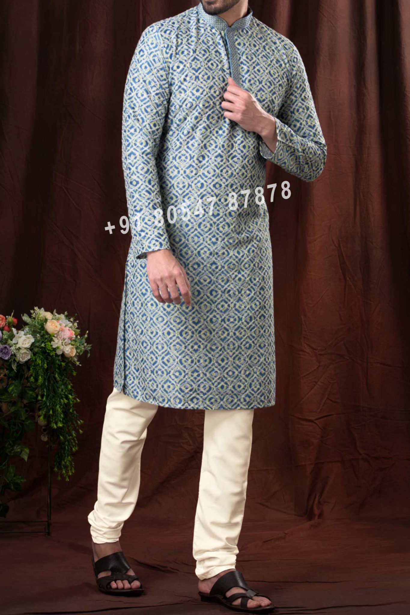 Men'S Peacock Cotton Solid Kurta Pyjama
