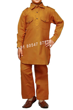 Buy Mustard Kids Cotton Pathani Suit Online