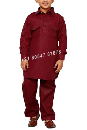 Buy Maroon Kids Cotton Pathani Suit Online