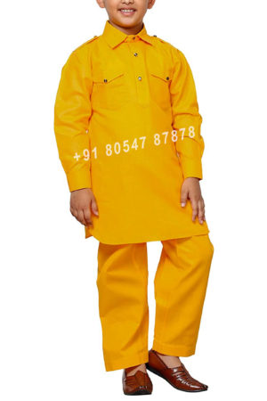 Buy Yellow Kids Cotton Pathani Suit Online