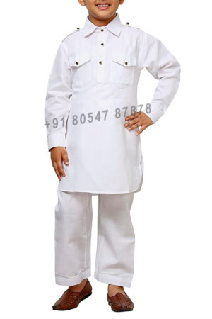 Buy White Kids Cotton Pathani Suit Online