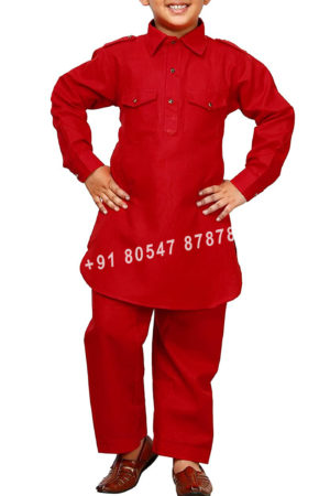 Buy Red Kids Cotton Pathani Suit Online
