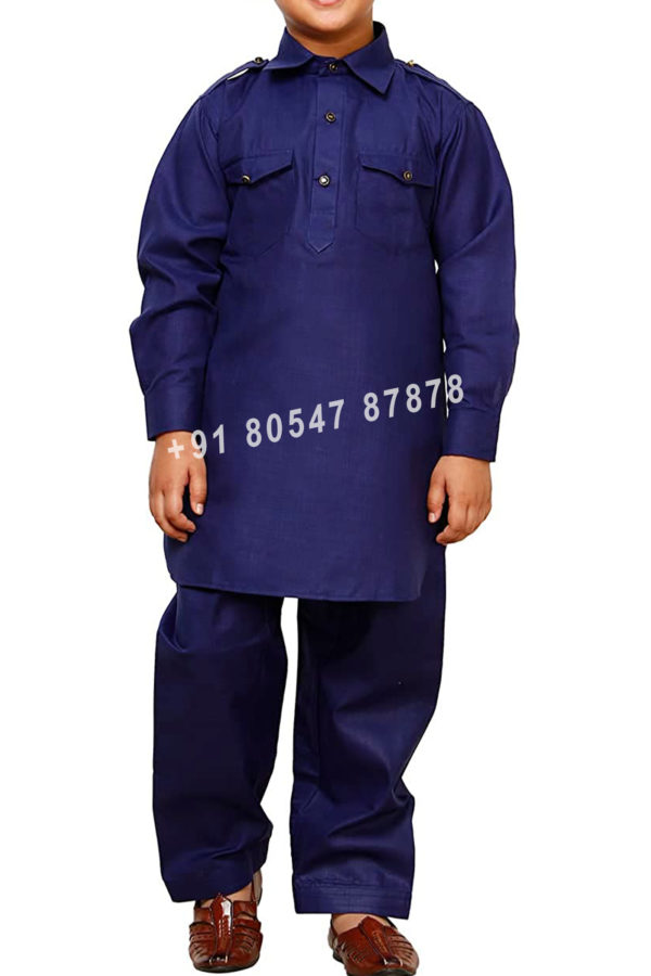 Buy Navy Blue Kids Cotton Pathani Suit Online