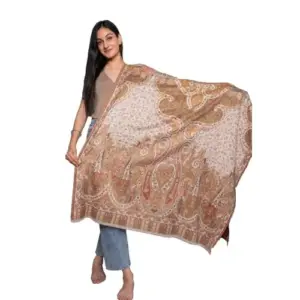 Light Brown Paisley Design Women Embroidered Shawl