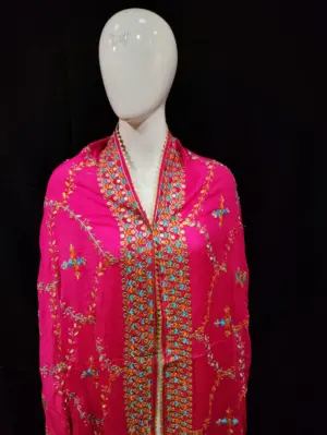 Pink Phulkari Dupatta with Multicolor Embroidery
