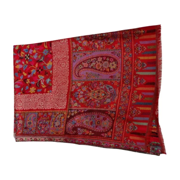 Buy Red Pashmina Unisex Shawl with Paisley Border Embroidery Online