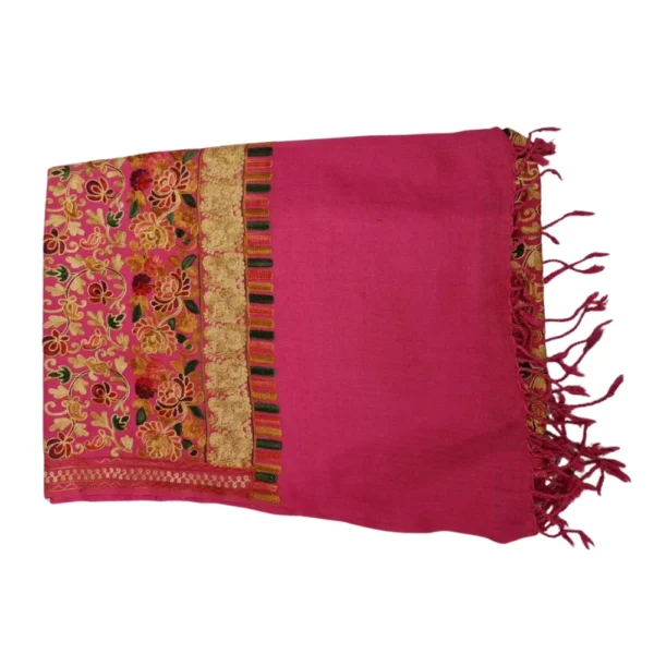 Pink Pashmina Unisex Shawl with Golden Floral Embroidery