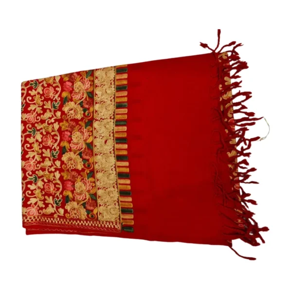 Red Pashmina Unisex Shawl with Golden Floral Embroidery