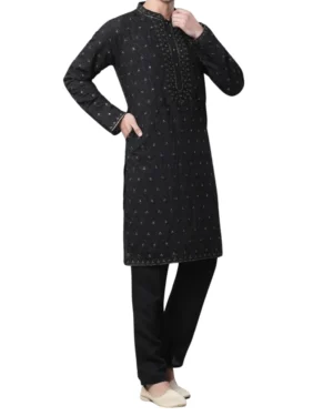 Buy Black Embroidered Kurta Pajama For Men Online