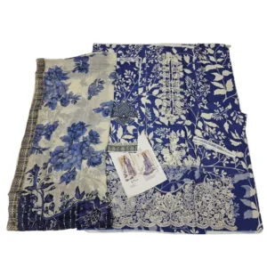 Royal Blue Printed Pakistani Suit with Embroidered Border (Flora)