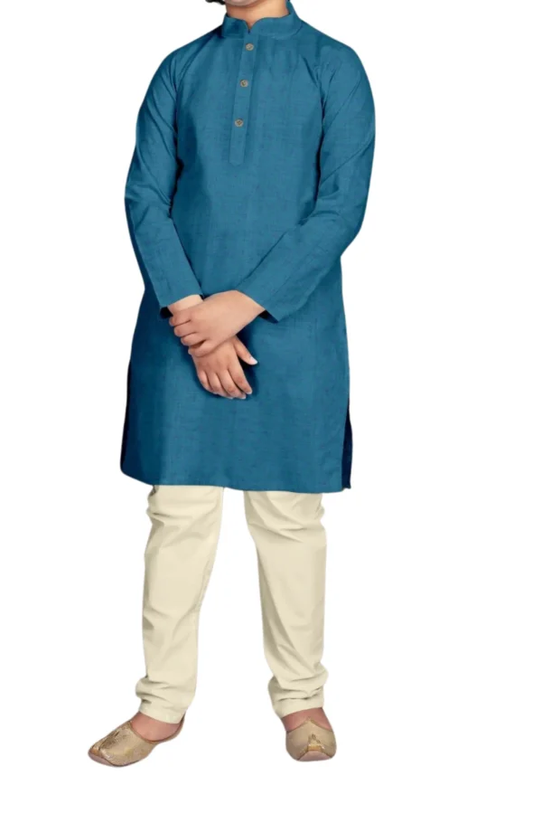 Teal Blue Self Textured Kids Kurta Pajama