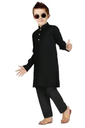 Buy Black Pure Giza Cotton Kids Plain Kurta Pajama Online