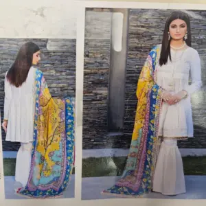 Cream Printed & Embroidered Pakistani Suit (Ebony)