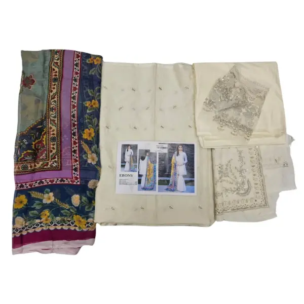 Cream Printed & Embroidered Pakistani Suit (Ebony)