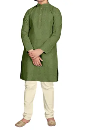 Green Self Textured Kids Kurta Pajama