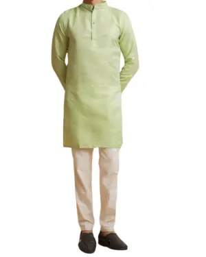 Light Green Chikankari Kurta Pajama For Men with Ban Collar