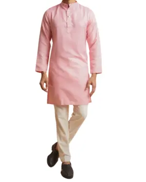 Light Pink Chikankari Kurta Pajama For Men with Ban Collar