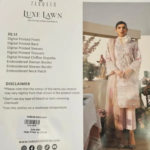 Light Pink Digital Printed Embroidered Pakistani Suit (Zarqash)