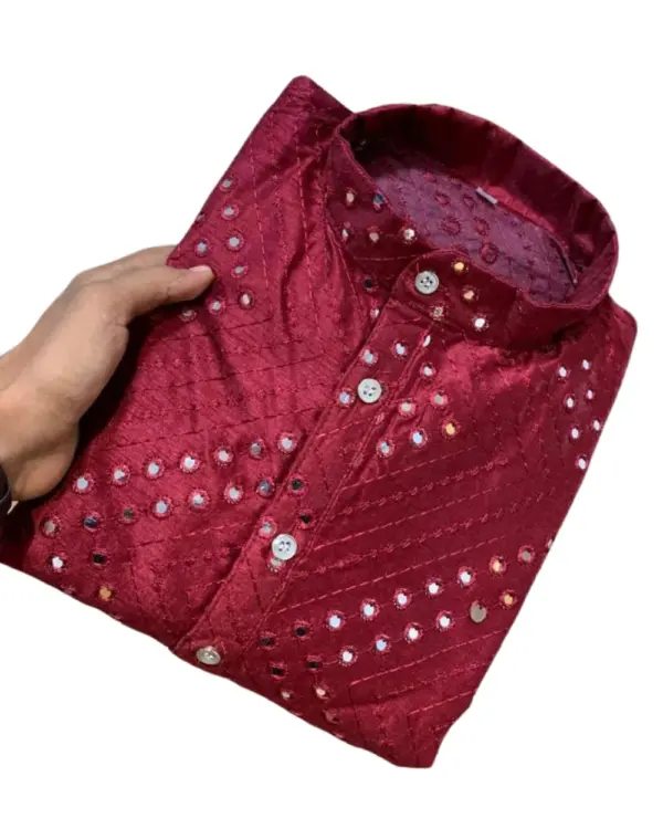 Maroon Silk Kurta with Mirror Work For Men