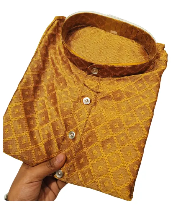 Mustard Kaju Katri Silk Kurta For Men