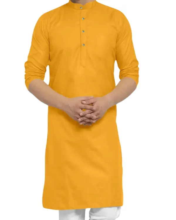 Mustard Plain Kurta For Men