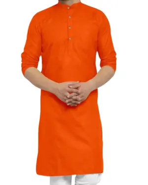 Orange Plain Kurta For Men