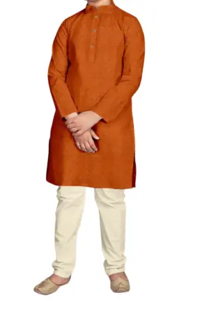 Orange Self Textured Kids Kurta Pajama