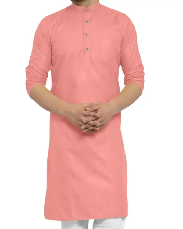 Peach Plain Kurta For Men