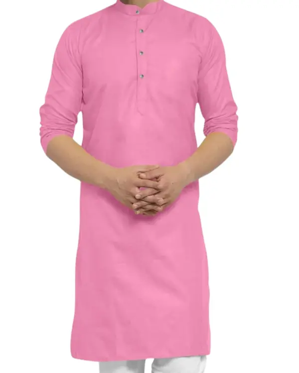 Pink Plain Kurta For Men