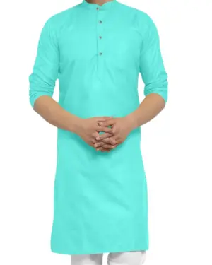 Turquoise Plain Kurta For Men