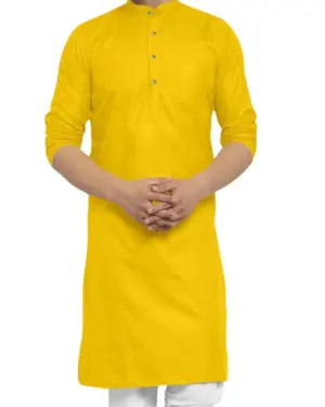 Yellow Plain Kurta For Men