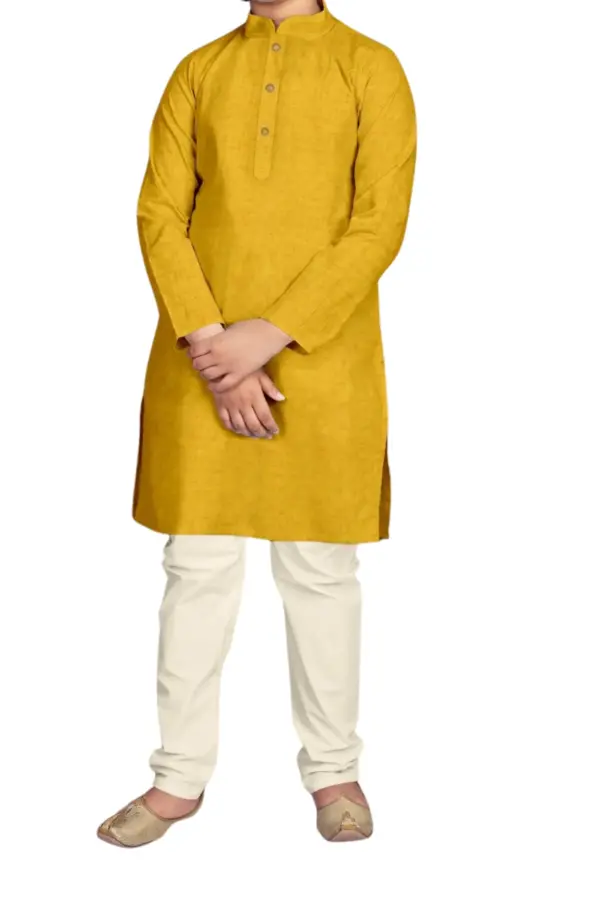 Yellow Self Textured Kids Kurta Pajama