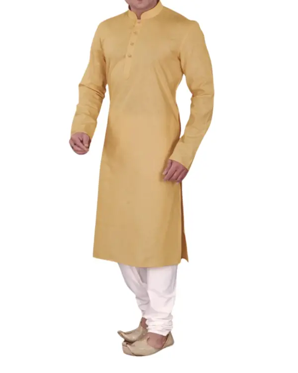 Beige Plain Silk Kurta Pajama for Men