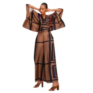 Cocoa Maze Co-ord Set Brown Bliss With Geometric Grace