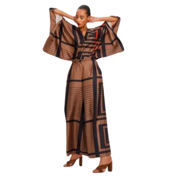 Cocoa Maze Co-ord Set Brown Bliss With Geometric Grace