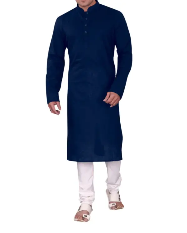 Dark Blue Plain Silk Kurta Pajama for Men