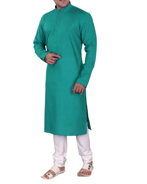 Dark Green Plain Silk Kurta Pajama for Men