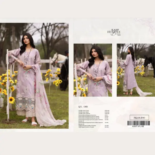 Lavender Kahf Embroidered Lawn Suit (Elaya)