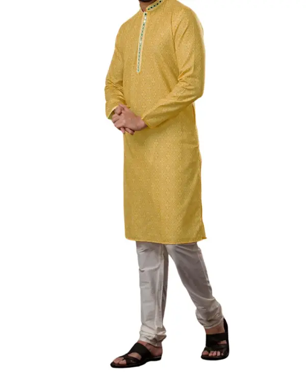 Light Yellow Mirror Work Kurta Pajama For Men (Vidur)