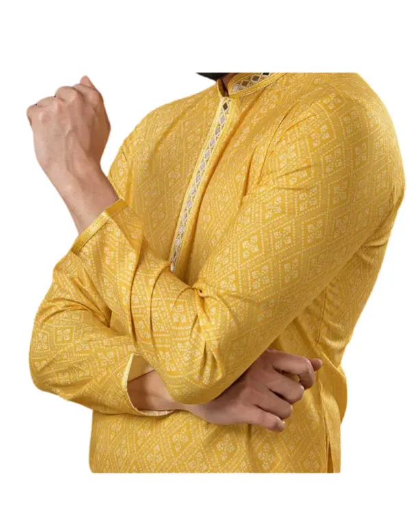 Light Yellow Mirror Work Kurta Pajama For Men (Vidur)