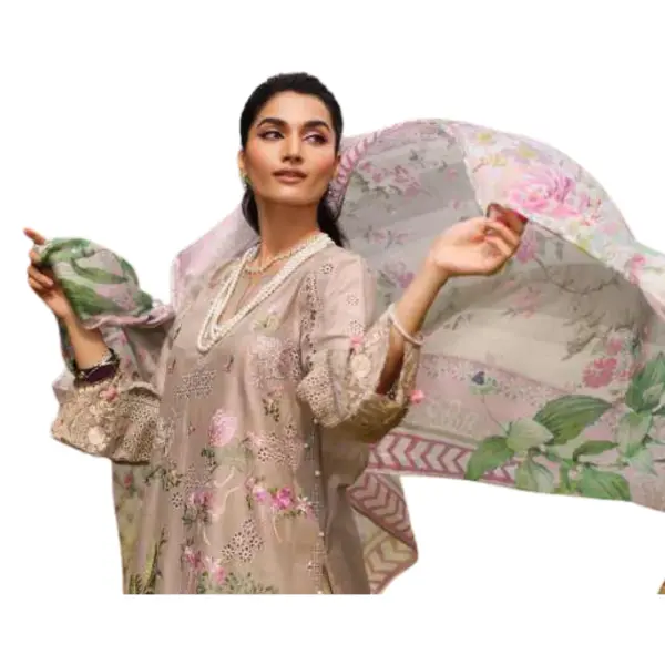 Light brown Kahf Embroidered Lawn Suit (Heer)