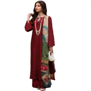 Maroon Kahf Embroidered Lawn Suit (Alora)