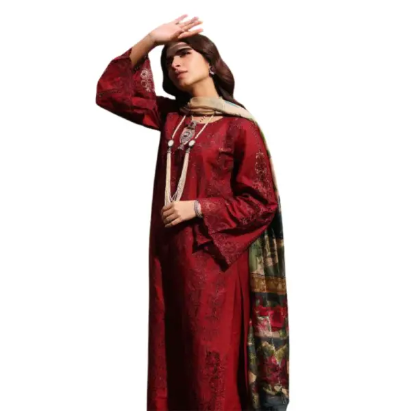 Maroon Kahf Embroidered Lawn Suit (Alora)