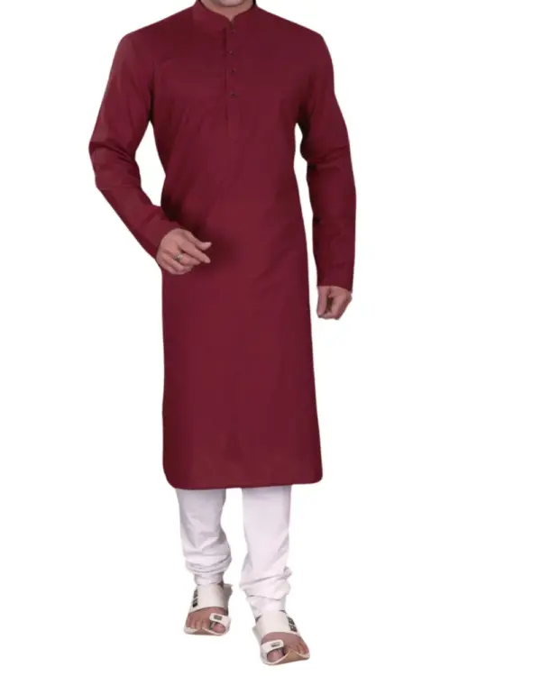 Maroon Plain Silk Kurta Pajama for Men