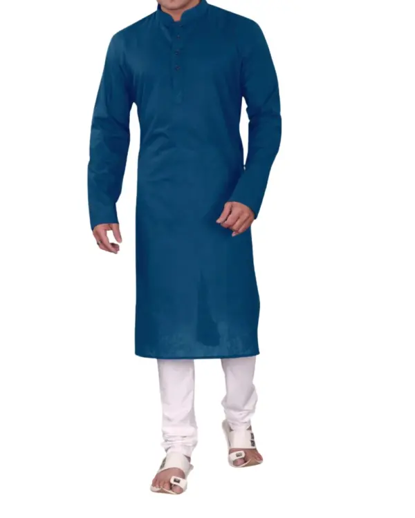 Navy Blue Plain Silk Kurta Pajama for Men