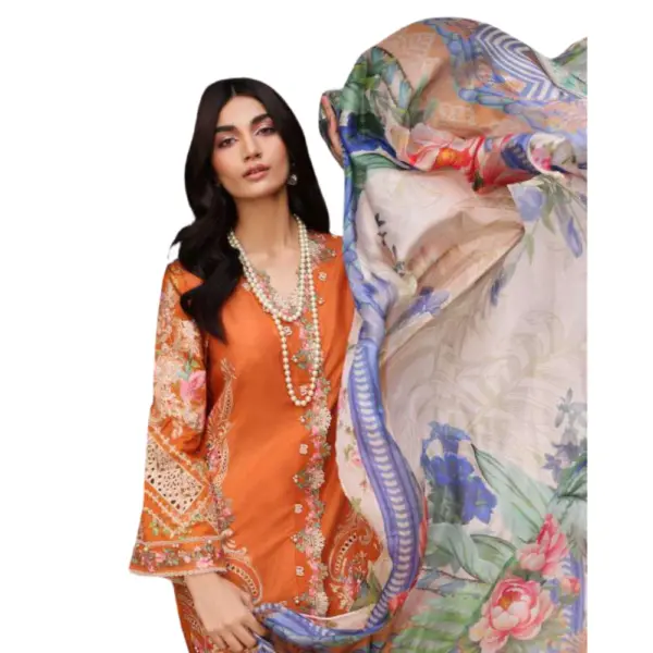 Orange Kahf Embroidered Lawn Suit (Maya)