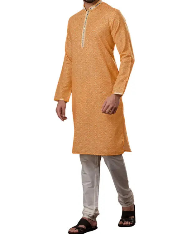 Orange Mirror Work Kurta Pajama For Men (Vidur)