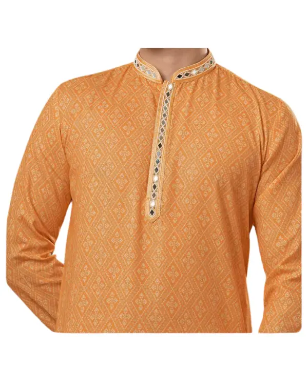 Orange Mirror Work Kurta Pajama For Men (Vidur)