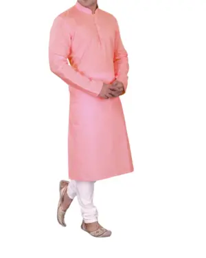 Peach Plain Silk Kurta Pajama for Men